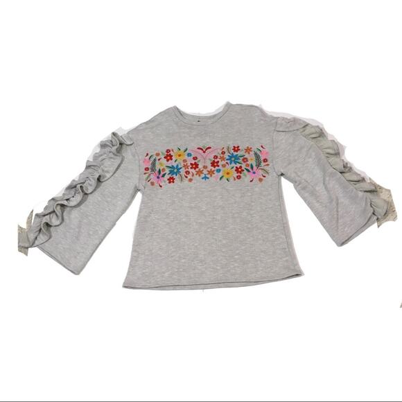 Chelsea & Theodore Embroidered Ruffle Sweatshirt - Gray - Small - Picture 6 of 8